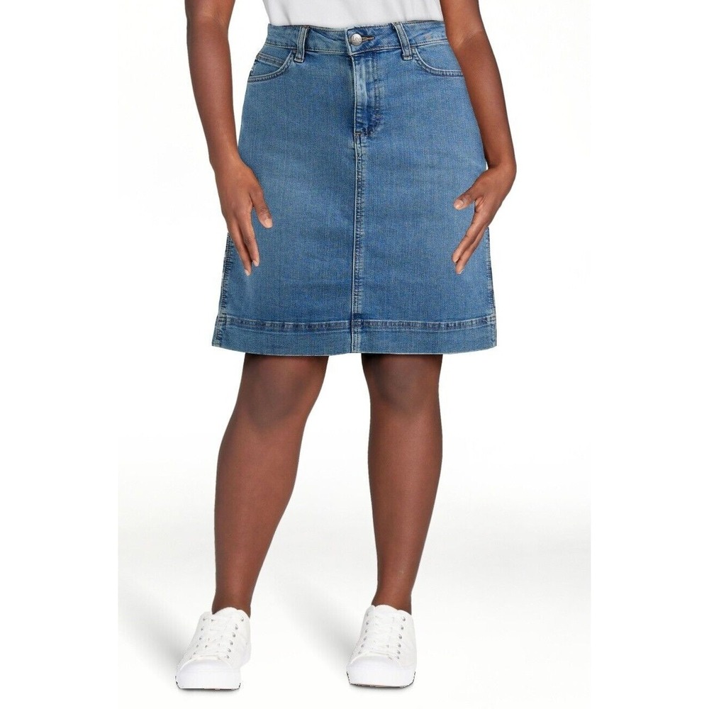 LEE Heritage Midi Denim Jean Skirt Womens Sz 14 Blue Utility Carpenter Cargo NWT